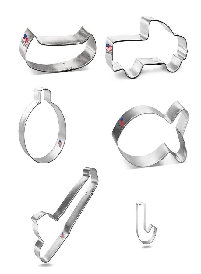 Foose Fishing Cookie Cutter 6 Pc Set - 6 in Fishing Pole, 3.25 in Fish, 1.75 in Fishing Hook, 4 in Canoe, 3 in Fishing Bobber and 4 in Pickup Truck - Foose Cookie Cutters - US Tin Plated Steel - Image 2