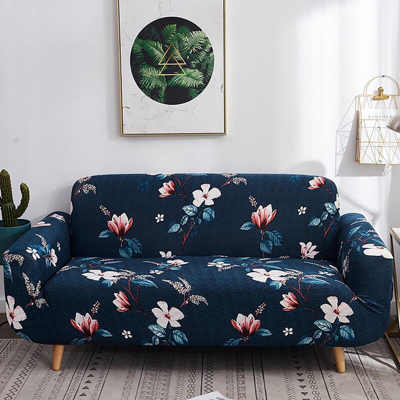 HOUSE OF QUIRK House of Quirk Universal Triple Seater Sofa Cover Big Elasticity Cover for Couch 140 GSM Sofa Slipcover Dark Blue Lotus 195230cm  - Image 2