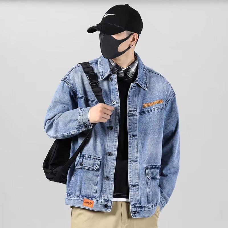 Trendy Denim Jacket Men Loose Casual American Workwear Blue  - Image 1