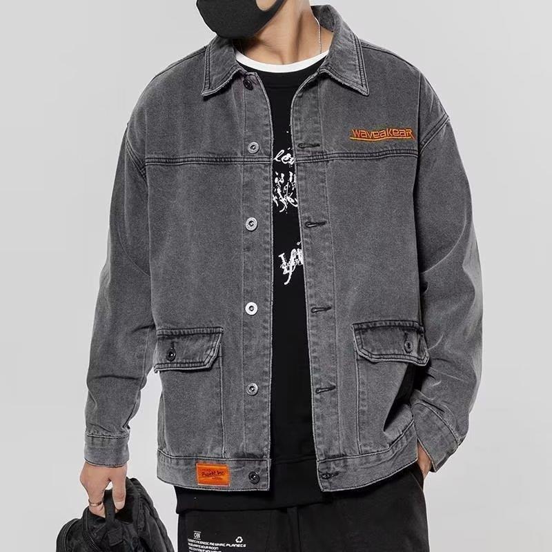 Trendy Denim Jacket Men Loose Casual American Workwear Blue  - Image 2