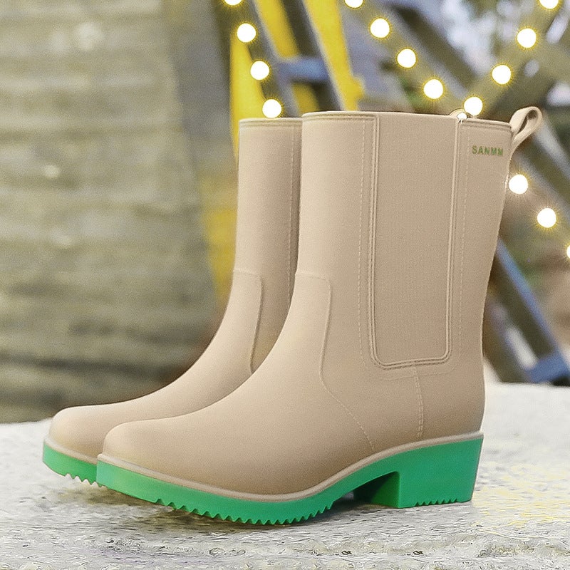 Mid-Calf Mid-Heel Rain Boots Women'S Student Water Shoes Increased Beautiful Fashion Rain Boots Waterproof Rubber Shoes - Image 4