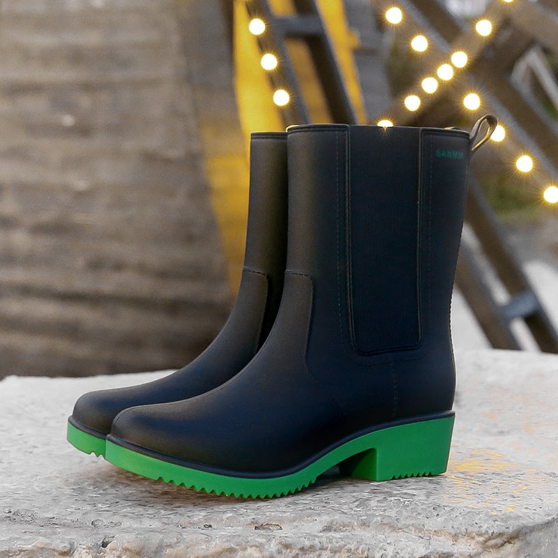 Mid-Calf Mid-Heel Rain Boots Women'S Student Water Shoes Increased Beautiful Fashion Rain Boots Waterproof Rubber Shoes - Image 2