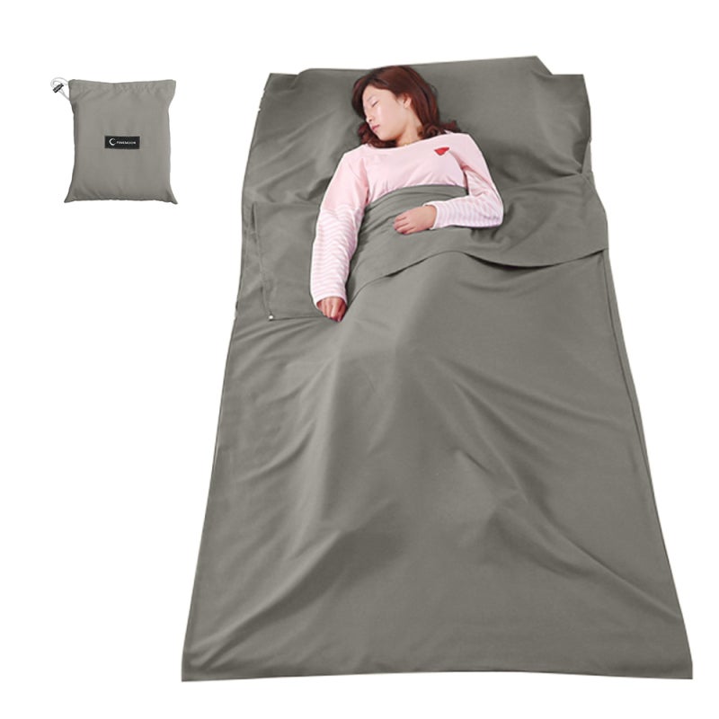 Sleeping Bag Liner: Deep Space Gray Soft Polyester Fiber With Superior Breathability And Comfort - Large Opening Design For Easy Entry And Exit Compact Folding Sleep Sheet For Camping, Backpacking, Tr - Image 1