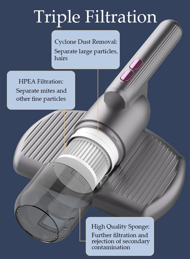 DUNISO مكنسة كهربائية للمراتب، محمولة بالأشعة فوق البنفسجية، أداة إزالة العث، أداة إزالة العث اللاسلكية، آلة تنظيف للوسائد، ملاءات المراتب، الأرائك، الألعاب القطيفة والأسطح القماشية الأخرى - Image 3