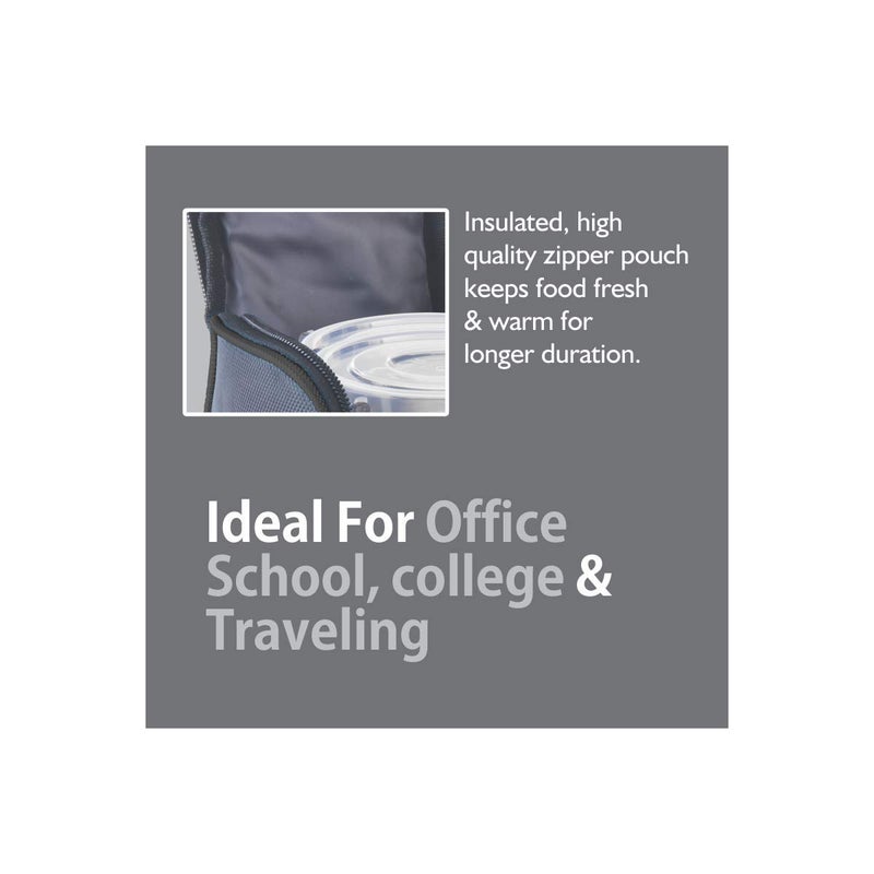 JOYO Joyo Klip It Lunch Pack with Zipper Pouch, 100% Leak Proof, 3 Stainless Steel Containers with BPA Free Airtight 4 Side Lock Lids (475 ML X 2, 375 ML) - (Grey)  - Image 4