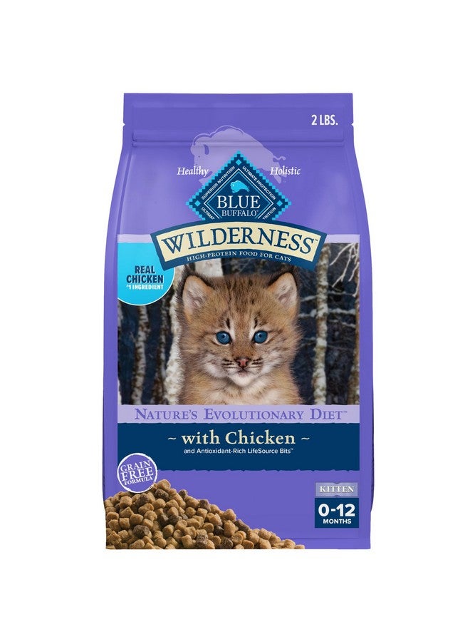 Blue Buffalo Wilderness Natural Kitten Dry Cat Food, With Dha And Ara To Support Brain And Eye Development, HighProtein And GrainFree Diet, Chicken, 2Lb. Bag - Image 1