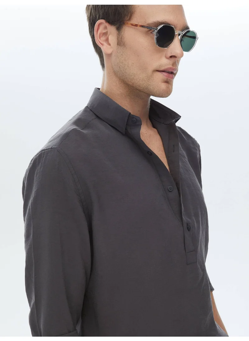 Kip Anthracite Regular Fit Woven Casual Shirt