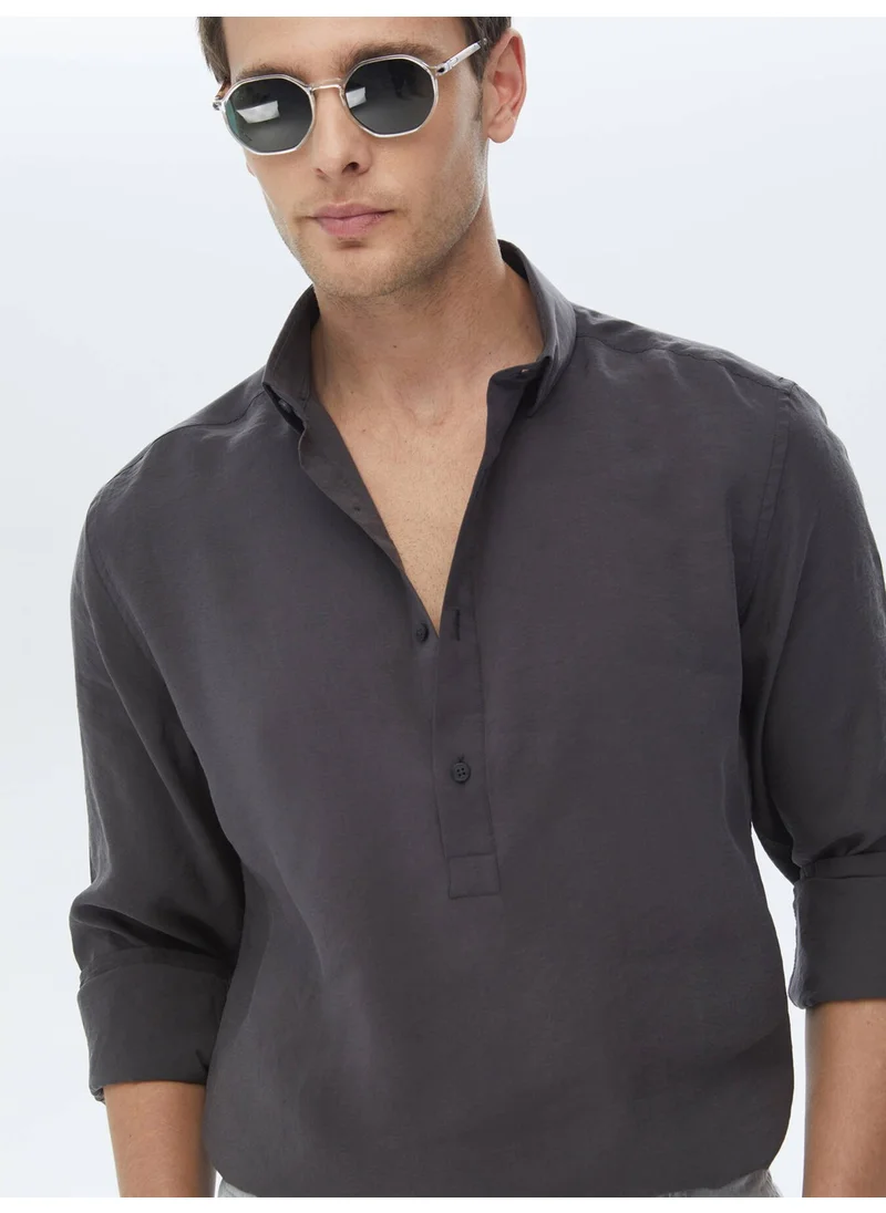 Kip Anthracite Regular Fit Woven Casual Shirt