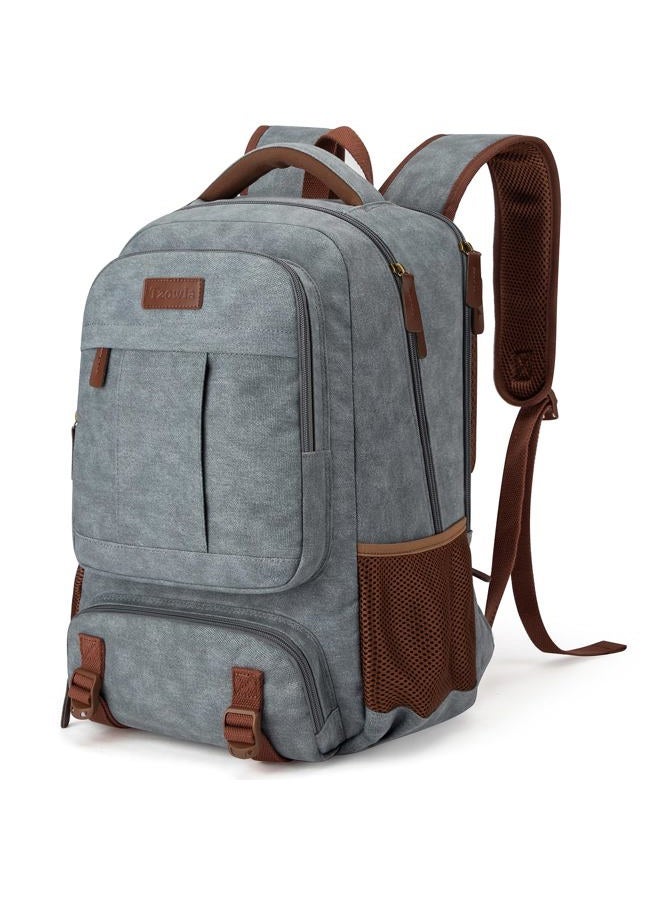 Tzowla Canvas Laptop Backpack, Bag for Men Women,School Travel College Work Rucksack Fits 15.6 Inch Laptop, Bookbag with USB Charging Port,Light Grey - Image 1