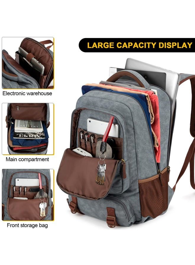 Tzowla Canvas Laptop Backpack, Bag for Men Women,School Travel College Work Rucksack Fits 15.6 Inch Laptop, Bookbag with USB Charging Port,Light Grey - Image 3