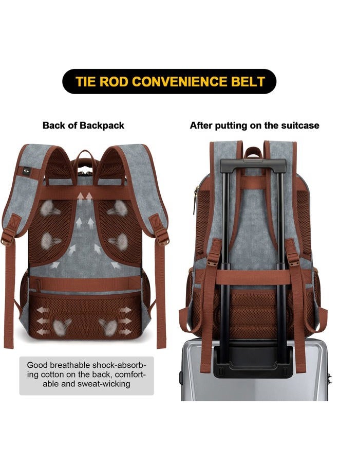 Tzowla Canvas Laptop Backpack, Bag for Men Women,School Travel College Work Rucksack Fits 15.6 Inch Laptop, Bookbag with USB Charging Port,Light Grey - Image 5