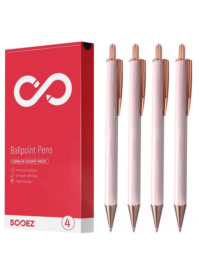 Sooez Metal Pens 4Pcs, Ballpoint Pens Retractable, Ballpoint Smooth Writing Pens, 1.0Mm Medium Point, Cute Pens Fancy Pens Gifts For Women Coworkers Teacher Wedding Office, Stocking Stuffers, Pink - Image 1