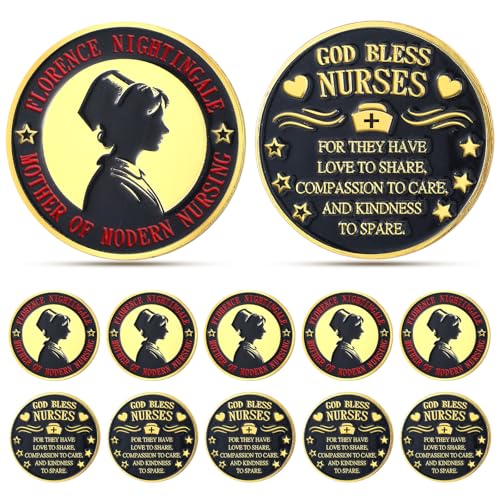 WinnerWhy 10 Pcs Nurse Challenge Coins Nurse Prayer Coins God Bless Nurses Keepsake Pocket Token Coin Christmas Appreciation Gifts for Nurses Bulk RN Health Care Workers Nursing Students - Image 1