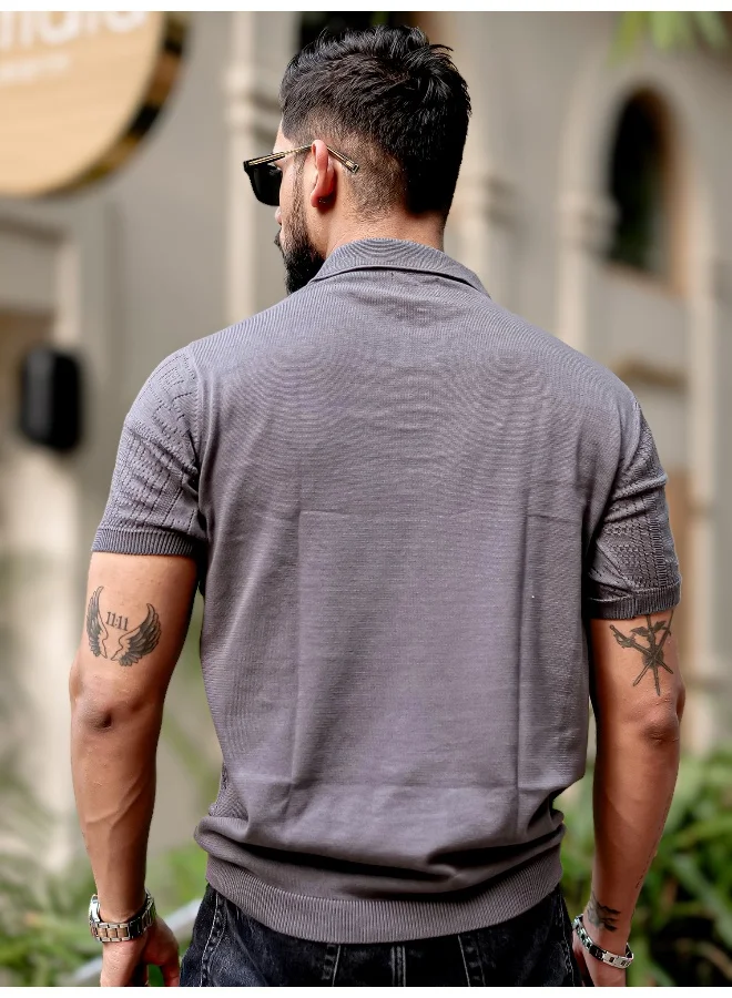 Maniac  Maniac Mens half sleeve dark grey pointnet flat knit cotton polo t-shirt for Men | Best Price UAE