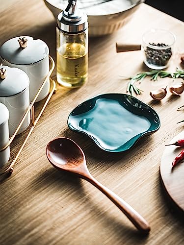 Cormomu Spoon Holder, Ruffled Edge Ceramic Ladle Holder for Stove Top, Modern Kitchen Decor Stove Spoon Holder Cooking Ladle Holder for Multiple Utensils, Christmas Gifts Dark Green - Image 4