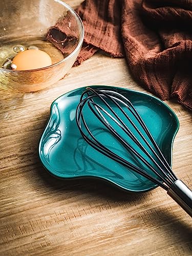 Cormomu Spoon Holder, Ruffled Edge Ceramic Ladle Holder for Stove Top, Modern Kitchen Decor Stove Spoon Holder Cooking Ladle Holder for Multiple Utensils, Christmas Gifts Dark Green - Image 2
