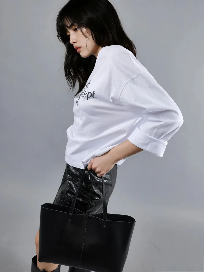 Busem White Relaxed Fit Long Sleeve Crew Neck Back Printed Top for Women | Best Price UAE