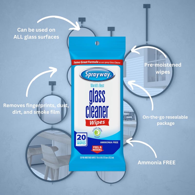 Sprayway SW199R Ammonia-Free Glass Cleaner Wipes, Fresh Scent, 20 Count - Image 3