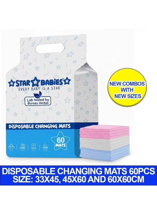 Star Babies disposable changing mats pack of 60 assorted  33x45-Blue,45x60-White,60x60-Pink - Image 2