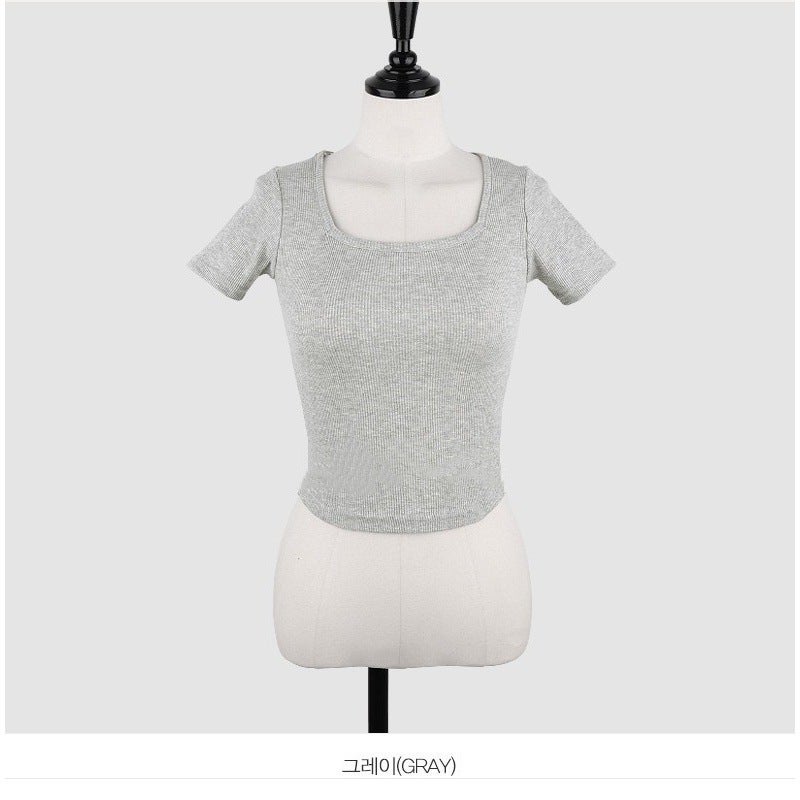 Milky Apricot Color U-Neck Regular Shoulder Short-Sleeve T-Shirt For Women, Summer Plus Size, Slim Fit, Waist-Cinching, Short Style, Slimming Top - Image 1