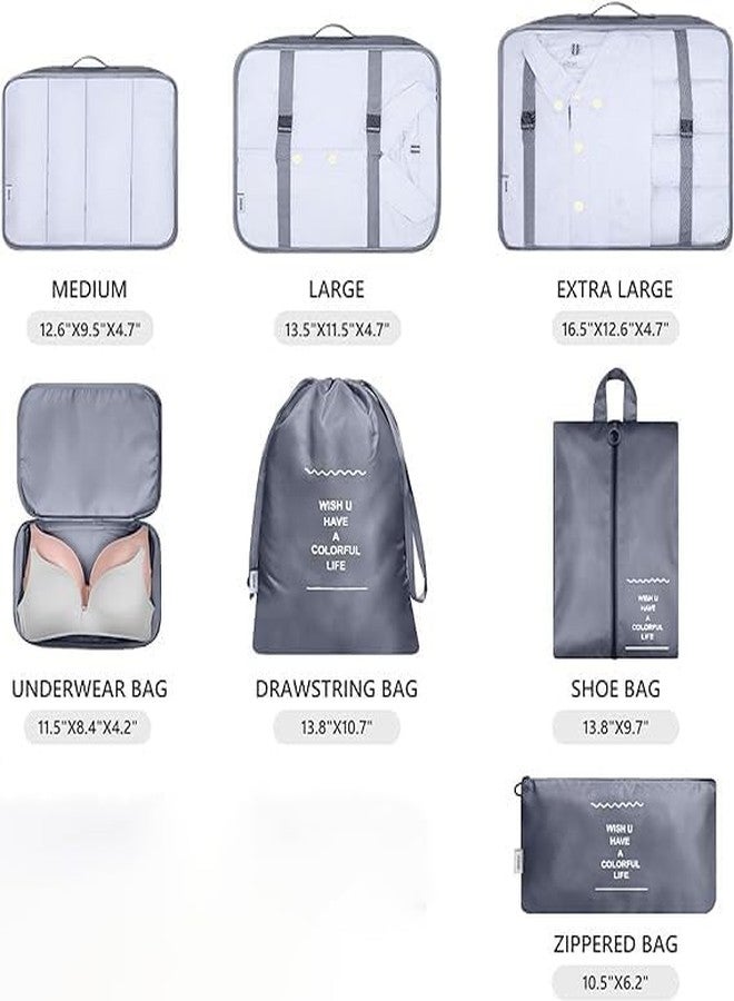 VEPROIX 7 Pcs Grey Polyester Travel Organizer Pouch Packing Cubes For Clothes Space Savers Bags Cosmetics, Underwear, Socks, Clothing Bag, Accessories Bags, Shoes Toiletry Bag Laundry Organiser - Image 2