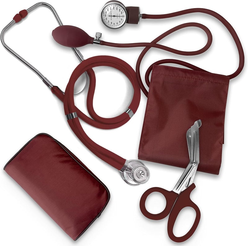 ASA Techmed طقم بداية ممرض EMT: سماعة طبية، جهاز قياس ضغط الدم ومقص EMT بطول 7.5" هدية مثالية للممرضين، طلاب الطب، رجال الإطفاء، الشرطة والاستخدام الشخصي (بوردو) - Image 1