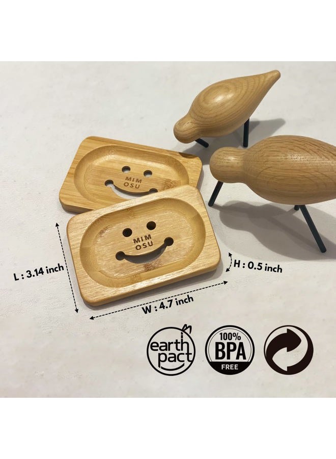 mimosu Bamboo Soap Dish with Drain - Rice Water Shampoo Bar Holder for Soap Saver, Natural Wood Soap Tray Bar Soap Container, Bathroom Accessories, Eco Friendly, Zero Waste - Image 3