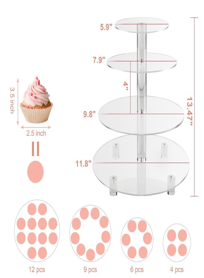 Gowing 4 Tier Cupcake Stand, Cupcake Tower, Acrylic Cupcake Display Stand with Base, Tiered Dessert Stands for Party - Image 3