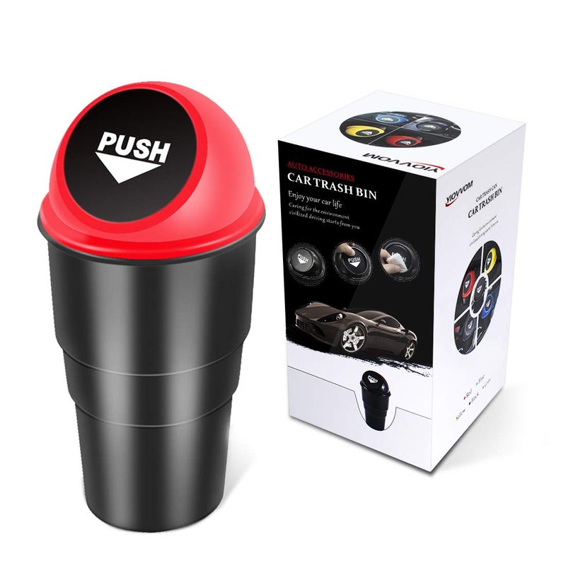 YIOVVOM Mini Car Trash Can with Lid - Leakproof Cup Holder Garbage Bin (Red) - Image 1