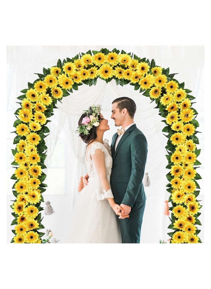 SYOSI Artificial flower, Garden Wall Decor Garland Silk Sunflower Vine Artificial Flowers with Green Leaves, Garden Outdoor Wall Garden Craft Art Decor, 220CM 2 Pack  - Image 2