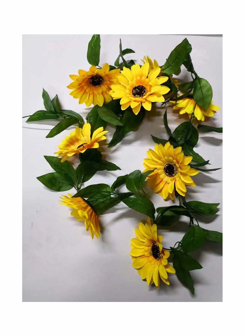 SYOSI Artificial flower, Garden Wall Decor Garland Silk Sunflower Vine Artificial Flowers with Green Leaves, Garden Outdoor Wall Garden Craft Art Decor, 220CM 2 Pack  - Image 1