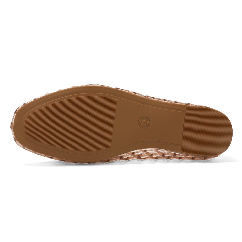HEVA Women's Jelly Mesh Flats Breathable Clear Hollow Shoes Summer Beach Jellies Ballet Sandals(9 M US Beige) - Image 4