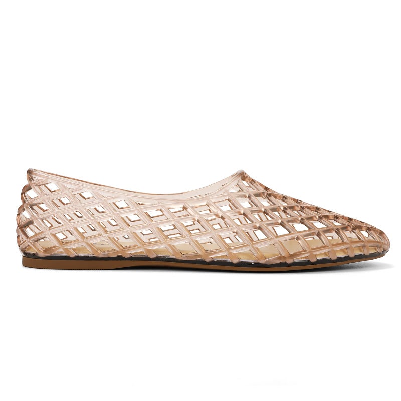 HEVA Women's Jelly Mesh Flats Breathable Clear Hollow Shoes Summer Beach Jellies Ballet Sandals(9 M US Beige) - Image 3
