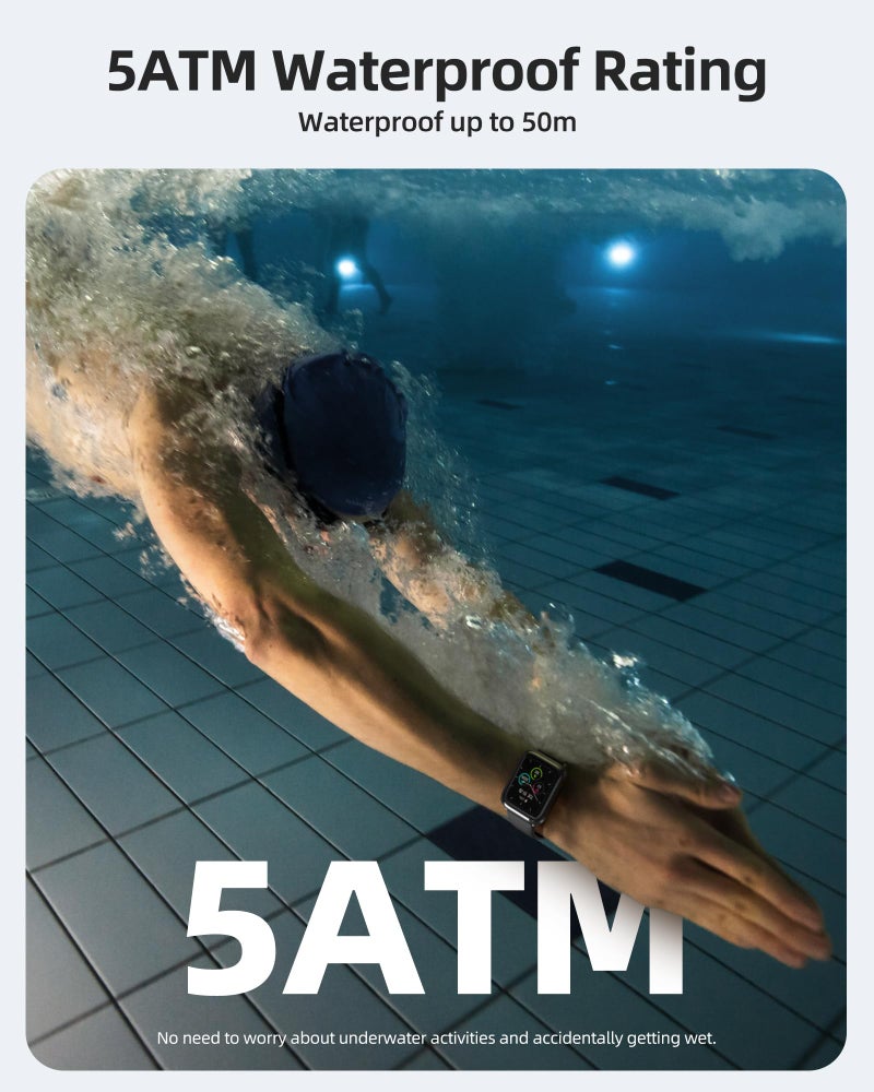 Parsonver Smart Watch, 5ATM Waterproof Watch for Swimming, Fitness Activity Tracker with 100+ Sport Modes, Heart Rate/Sleep/SpO2/Steps Monitor, 1.8" HD Screen Fitness Watch for Android & iPhone, Black - Image 2