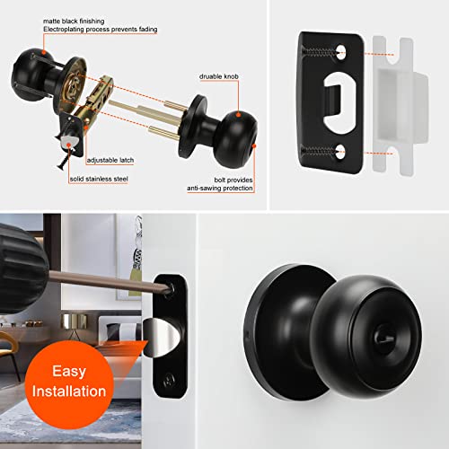 Haidms 10 Packs Black Interior Door Knob, Matte Black Door Knob Interior Privacy, Black Bedroom Door Knobs, Black Door Knobs Interior Bulk, Indoor Guest Door Knob(Matte Black) - Image 5