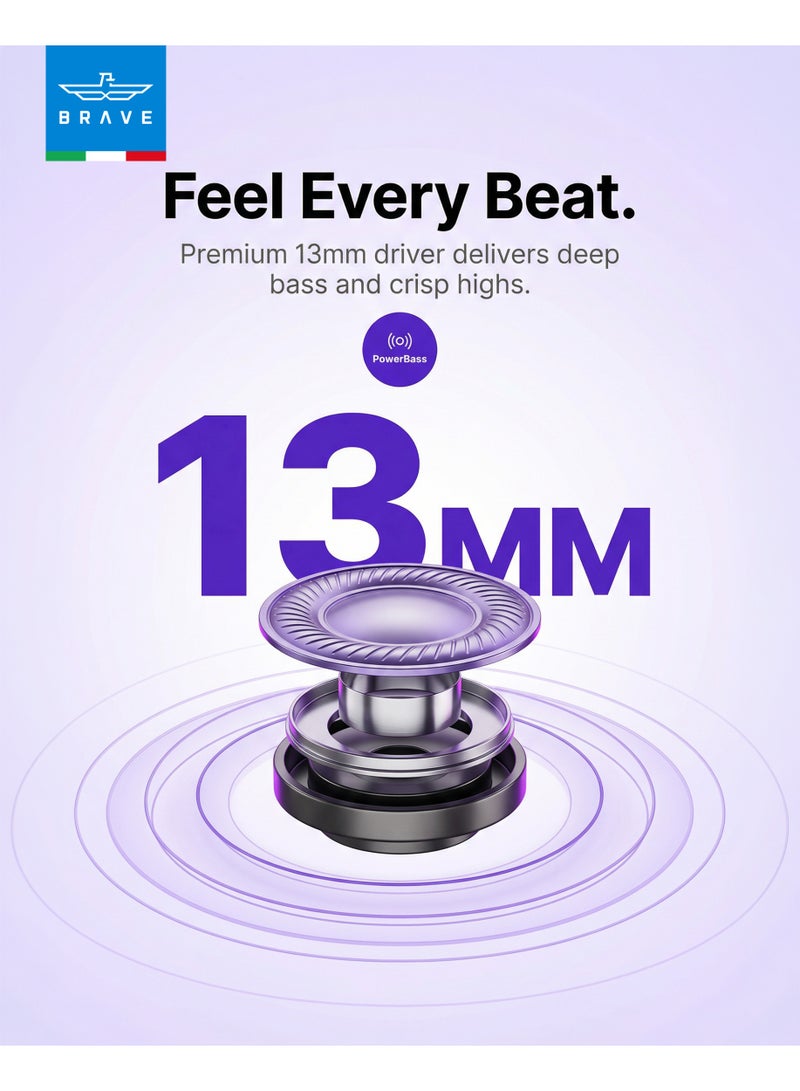 Brave NanoPods TWS Wireless Earbuds Bluetooth 6.0 – 13mm Deep Bass Stereo Sound Earphones, HD Mic Clear Calls, 18H Battery Life, Touch Control, Low Latency Gaming Audio, Ergonomic Sports In-Ear Design – Stable Wireless Connection for iOS, Android, Huawei & Laptop – Black - Image 2