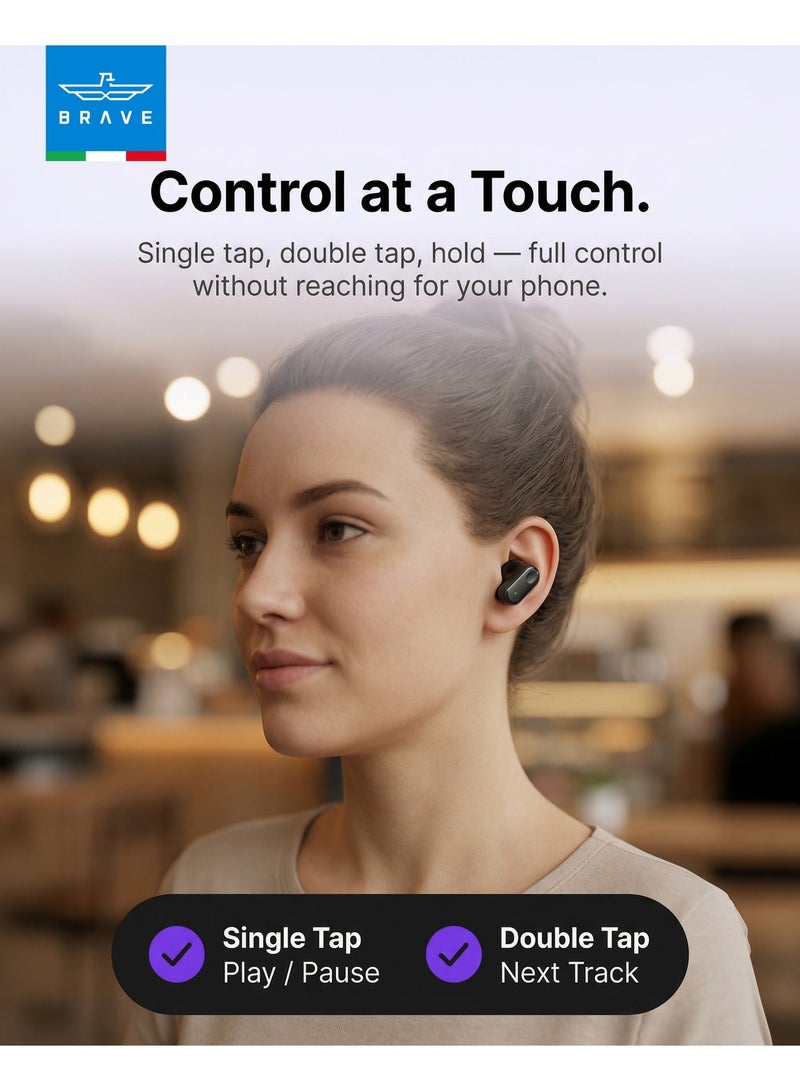 Brave NanoPods TWS Wireless Earbuds Bluetooth 6.0 – 13mm Deep Bass Stereo Sound Earphones, HD Mic Clear Calls, 18H Battery Life, Touch Control, Low Latency Gaming Audio, Ergonomic Sports In-Ear Design – Stable Wireless Connection for iOS, Android, Huawei & Laptop – Black - Image 5
