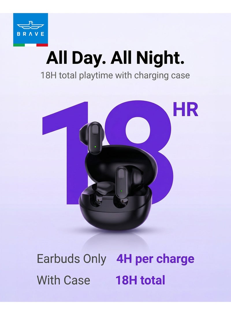 Brave NanoPods TWS Wireless Earbuds Bluetooth 6.0 – 13mm Deep Bass Stereo Sound Earphones, HD Mic Clear Calls, 18H Battery Life, Touch Control, Low Latency Gaming Audio, Ergonomic Sports In-Ear Design – Stable Wireless Connection for iOS, Android, Huawei & Laptop – Black - Image 4