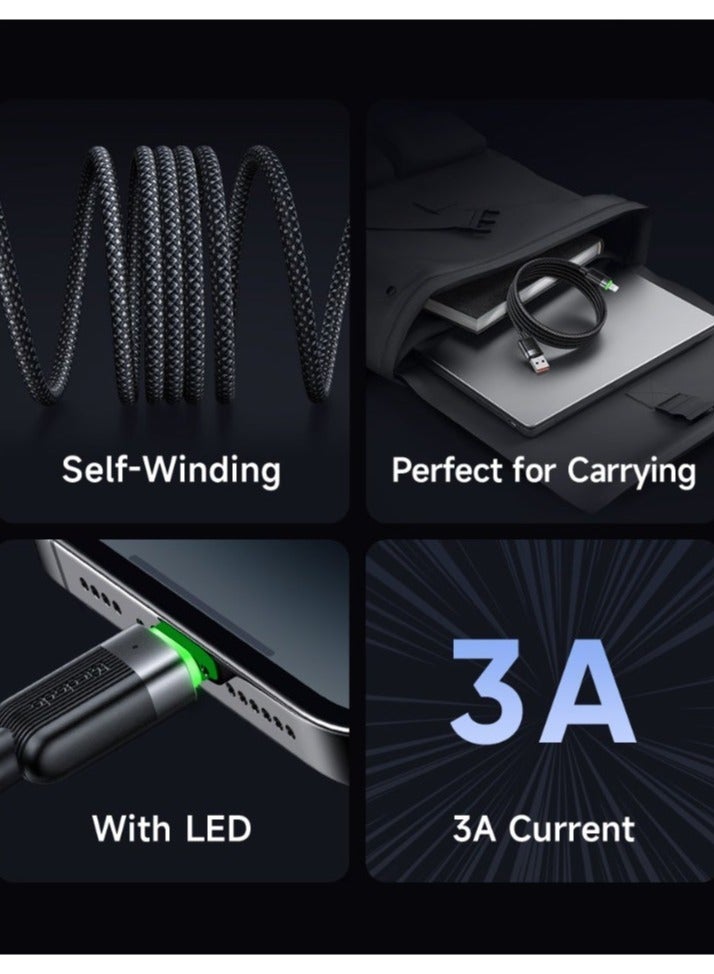 Mcdodo Magnetic Self-Winding iPhone USB-A to Lightning Cable 3A 1.2m – Fast Charging Data Sync Cable for iPhone 14 13 12 11, iPad, AirPods – Black - Image 5