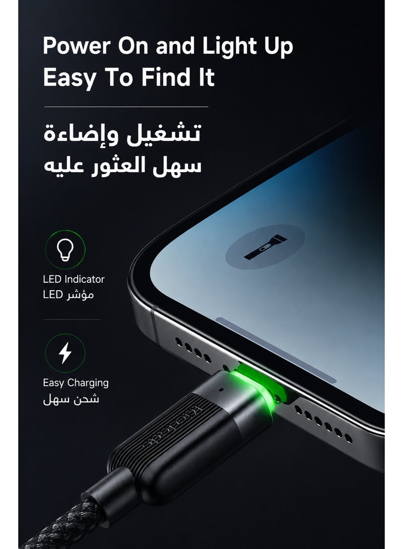 Mcdodo Magnetic Self-Winding iPhone USB-A to Lightning Cable 3A 1.2m – Fast Charging Data Sync Cable for iPhone 14 13 12 11, iPad, AirPods – Black - Image 3