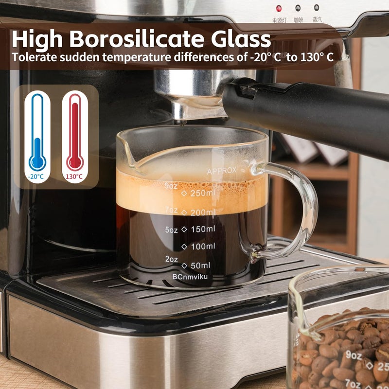 BCnmviku Espresso Cup Measuring Cup Triple Pitcher Milk Cup 250ML/8.5OZ Espresso Cups with Handle Shot Glass with V-Shaped Mouth Clear Accessories Milk Frothing Pitcher (1) - Image 2