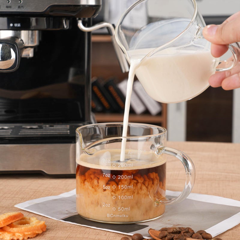 BCnmviku Espresso Cup Measuring Cup Triple Pitcher Milk Cup 250ML/8.5OZ Espresso Cups with Handle Shot Glass with V-Shaped Mouth Clear Accessories Milk Frothing Pitcher (1) - Image 5