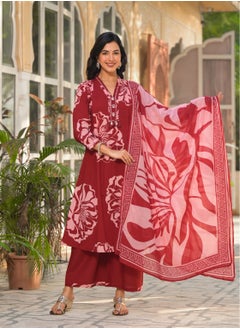 PRIYA’S PANACHE Pure Cotton Kurta Palazzo Set in Red | Indian Ethnic Wear for Women | Traditional Salwar Kameez Kurti with Palazzo | Ready to Wear Cotton Kurta Set.  - Image 3