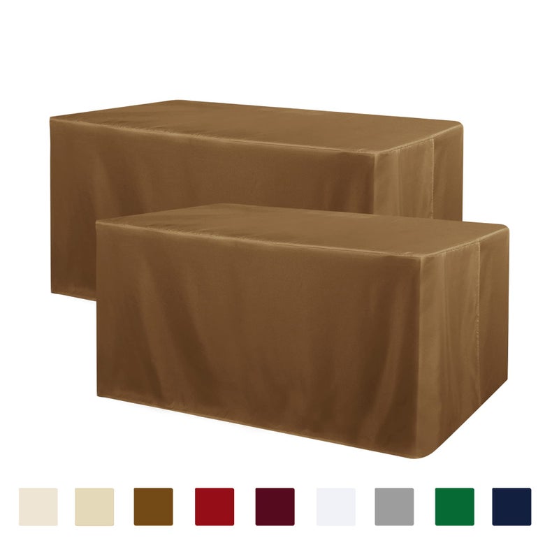 Obstal 2 Pack 8ft Tablecloths for Rectangle Tables Water Resistant Washable Fabric Polyester Rectangle Table Cover Protector for Wedding Banquet and Trade Shows 96L x 30W Inches Coffee