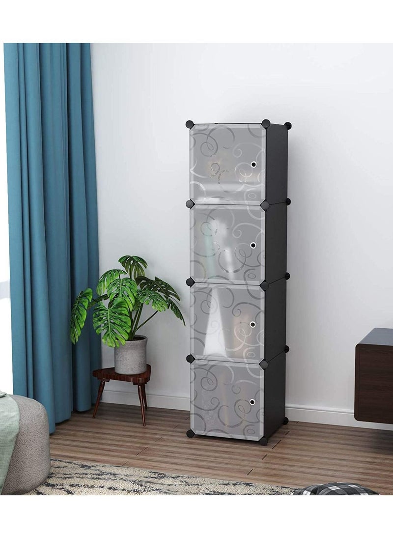 Generic Cube Storage with Doors 4-Cube Storage Organizer Plastic Closet Cabinet Modular Book Shelving Units Storage Shelves Ideal for Living Room Home Office  - Image 3