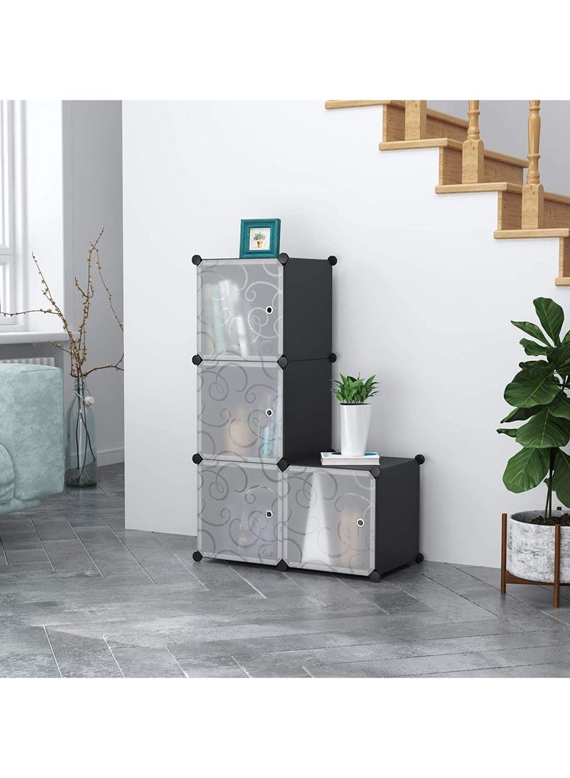 Generic Cube Storage with Doors 4-Cube Storage Organizer Plastic Closet Cabinet Modular Book Shelving Units Storage Shelves Ideal for Living Room Home Office  - Image 1