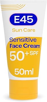 E45 SPF50 Sensitive Sun Cream for Face with Hyaluronic Acid UVA and UVB Protection FragranceFree and Dermatologically Tested Sunscreen Suitable For Dry Sensitive and Eczema Prone Skin 50ml - Image 1