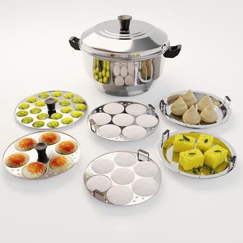 Solaris Kitchenware Stainless Steel Idli Pot | 3 idly plates (20 pits) | 1 mini idli plate (20 pits) | Lightweight | Momos, dhoklas, veggies | Multipurpose - Image 1
