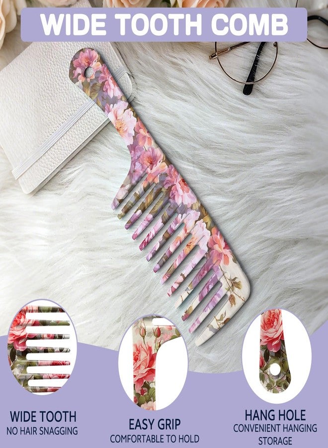GABraden 2PCS Wide Tooth Comb,Effortless Tangle Removal for Long Hair Styling Comb for Curly,Wet,Cute Aesthetic Design for Women Men and Girls(Purple-Flower-09) - Image 3