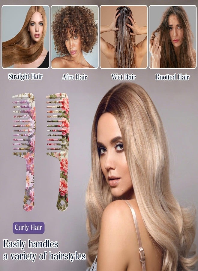 GABraden 2PCS Wide Tooth Comb,Effortless Tangle Removal for Long Hair Styling Comb for Curly,Wet,Cute Aesthetic Design for Women Men and Girls(Purple-Flower-09) - Image 4